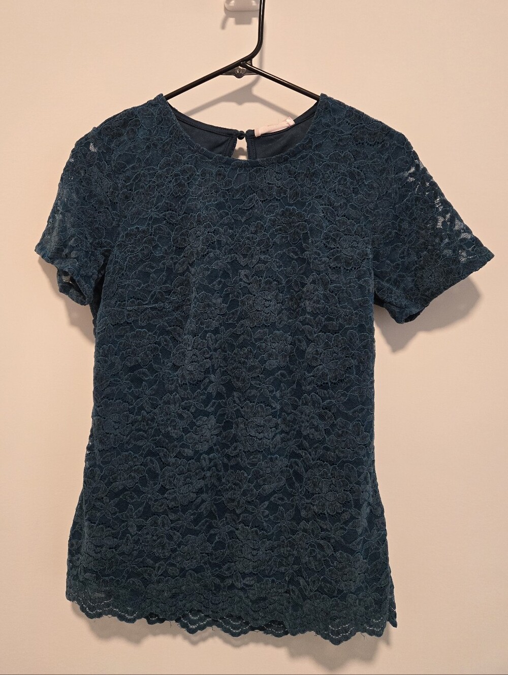 Teddi Rose Lace Short-Sleeve Blouse - Blue - Small